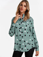 Wholesale Lapel Collar Polka Dot Long Sleeve Blouses