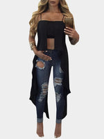 Wholesale Square Neck Zip Back Sleeveless Irregular Hem Black Camis