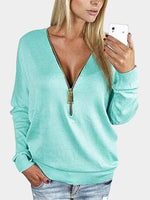 Wholesale V-Neck Zip Back Long Sleeve T-Shirts
