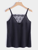 Wholesale V-Neck Lace Backless Sleeveless Black Camis