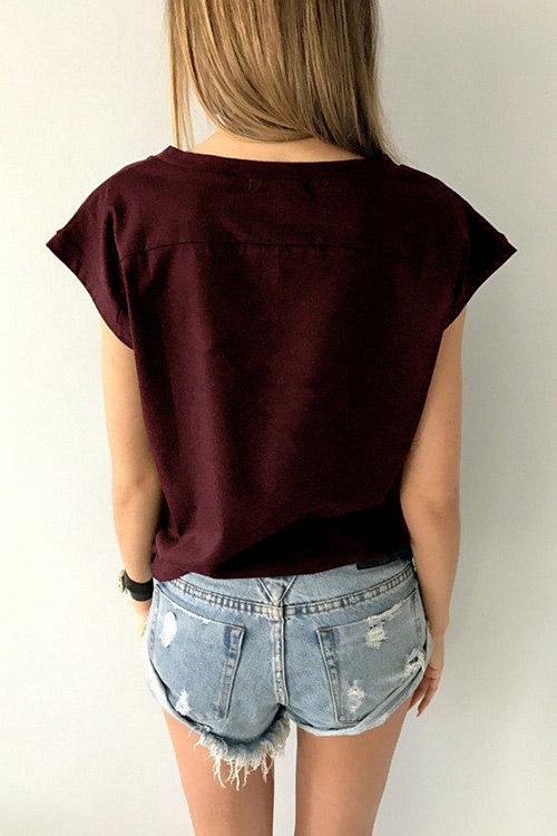 NEW FEELING Womens Burgundy T-Shirts