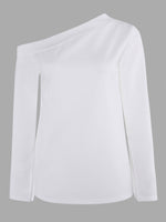 Wholesale Asymmetrical One Shoulder Plain Slit Long Sleeve White T-Shirts