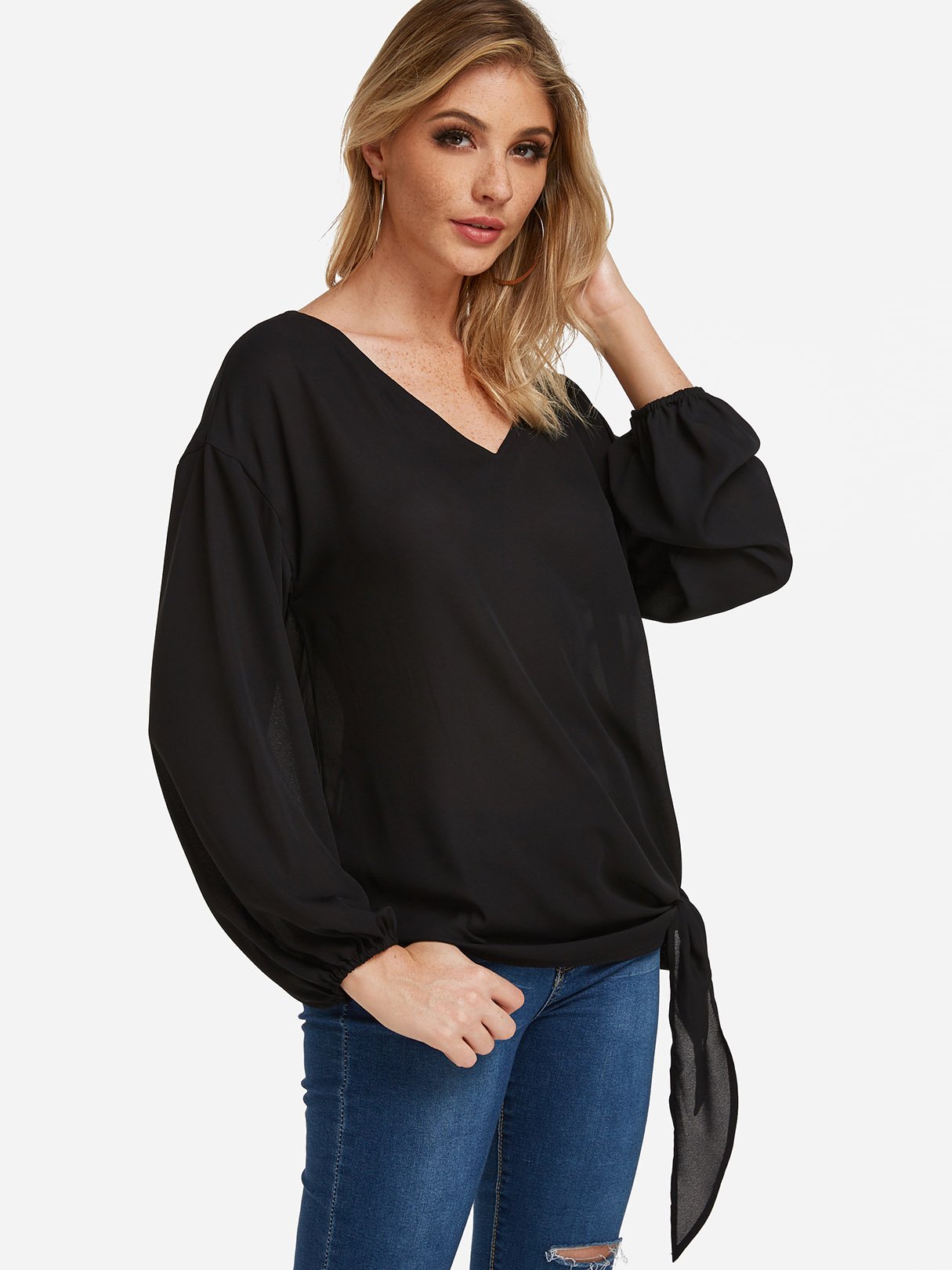 NEW FEELING Womens Black Blouses