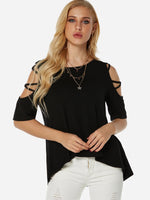 Wholesale Cold Shoulder Short Sleeve Black Tee
