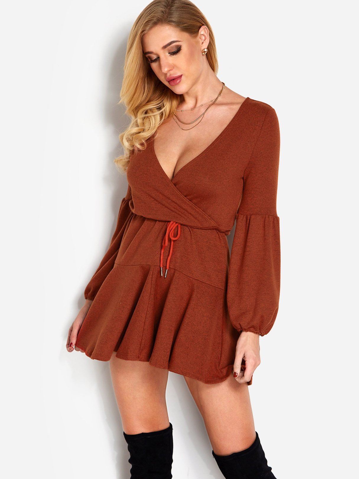 NEW FEELING Womens Orange V-Neck Dresses