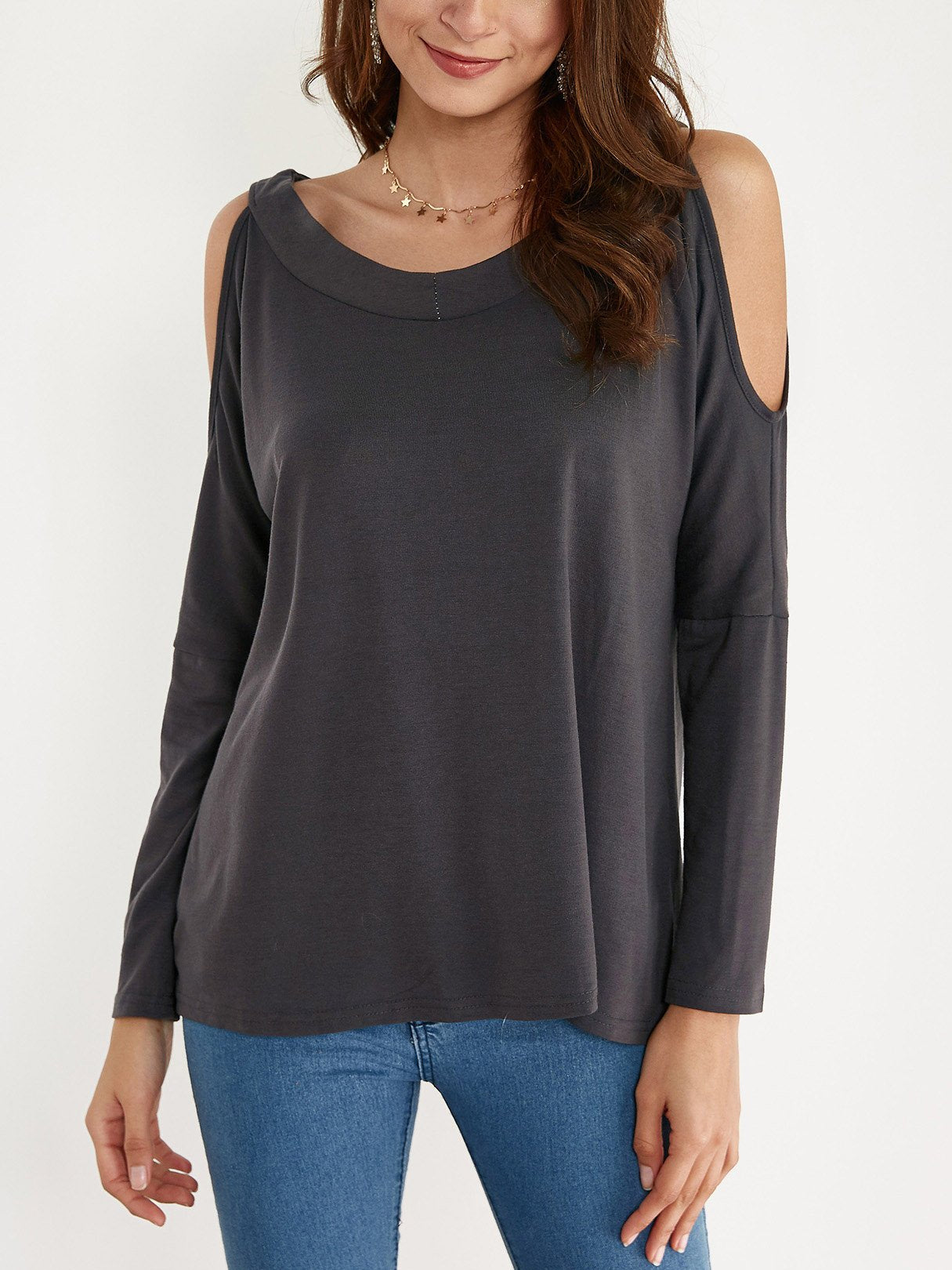 Wholesale Round Neck Cold Shoulder Long Sleeves T-Shirt