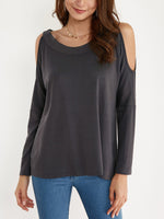 Wholesale Round Neck Cold Shoulder Long Sleeves T-Shirt