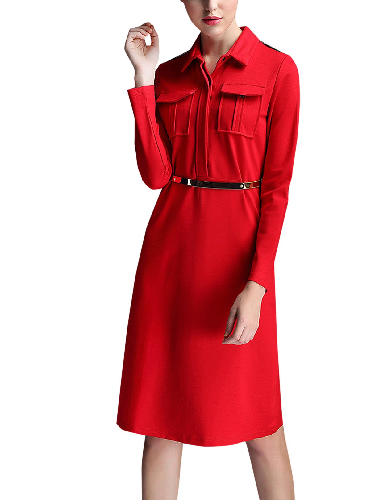 OEM Ladies Red Shirt Dresses
