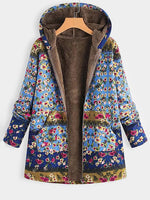 Wholesale Floral Print Calico Zip Back Side Pockets Hooded Long Sleeve Plus Size Coats & Jackets