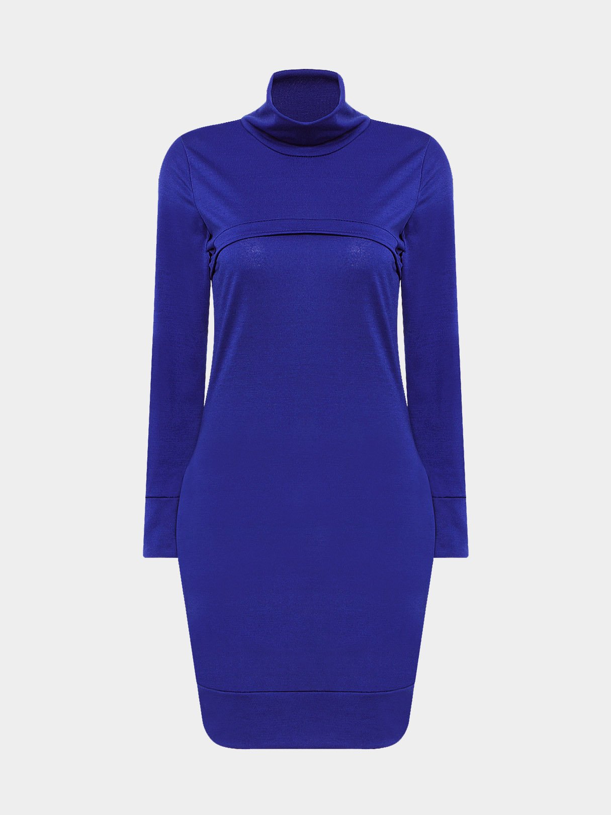 Wholesale Royal Blue High Neck Long Sleeve Side Pockets Mini Dress
