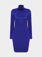 Wholesale Royal Blue High Neck Long Sleeve Side Pockets Mini Dress