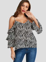 Wholesale Cold Shoulder Zebra Long Sleeve T-Shirts