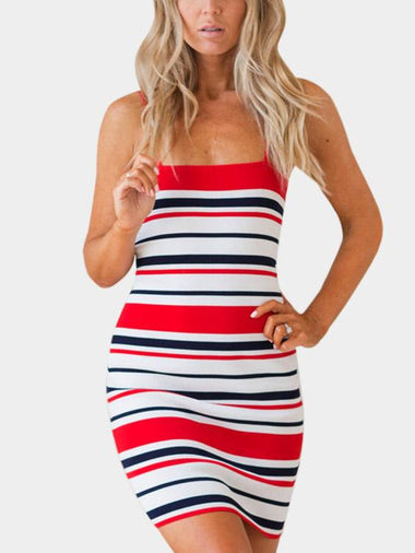 Wholesale Sleeveless Stripe Backless Bodycon High-Waisted Sexy Dress