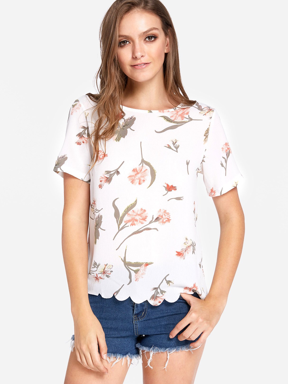 Wholesale Round Neck Floral Print Short Sleeve T-Shirts