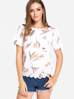 Wholesale Round Neck Floral Print Short Sleeve T-Shirts