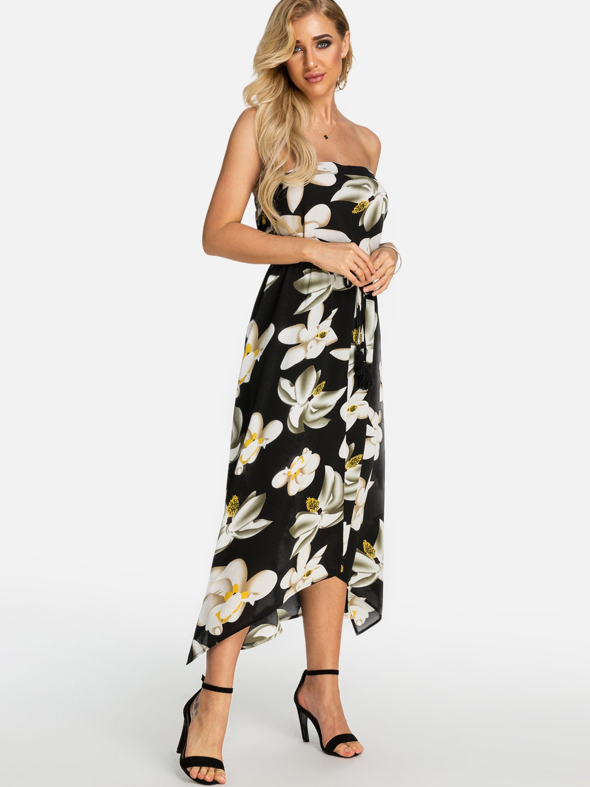 OEM Ladies Black Floral Dresses