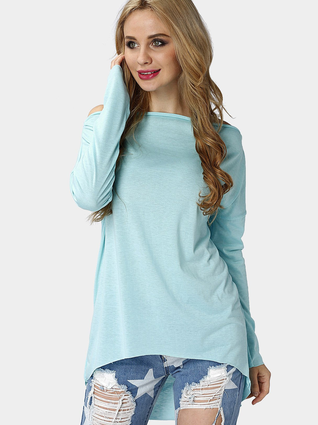 Wholesale Round Neck Plain Long Sleeve Blue T-Shirts