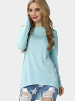 Wholesale Round Neck Plain Long Sleeve Blue T-Shirts