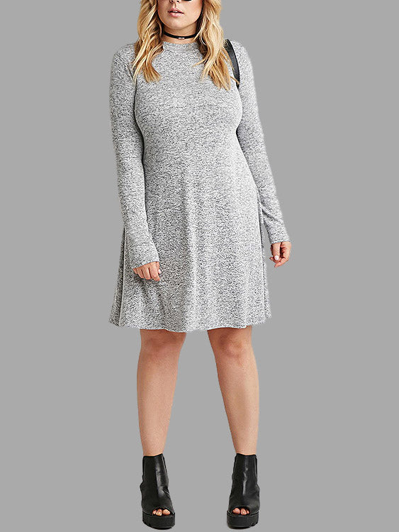 Wholesale Crew Neck Long Sleeve Grey Plus Size Dresses