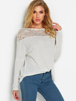Wholesale Round Neck Plain Lace Long Sleeve White T-Shirts