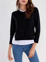 Wholesale Round Neck Long Sleeve Slit Hem T-Shirts