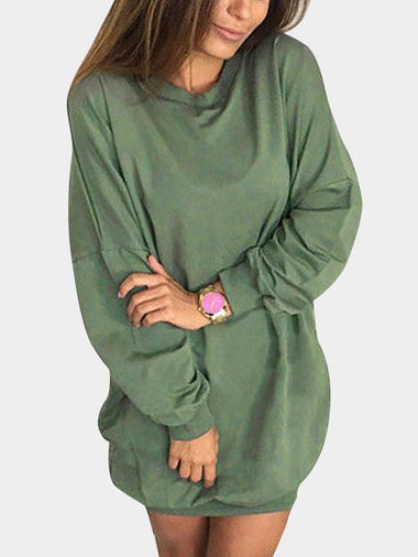 Wholesale Green Round Neck Long Sleeve Plain Bodycon Hem Shirt Dresses