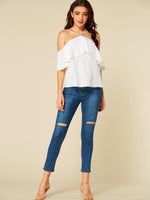 NEW FEELING Womens White Blouses