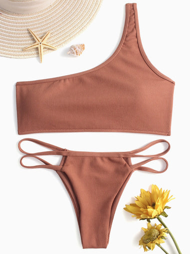 Wholesale Khaki One Shoulder Sleeveless Bikini Swimwear