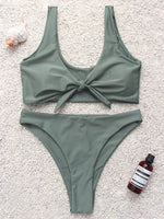 Wholesale Army Green High Waist V-Neck Plain 2 Piece Bikini