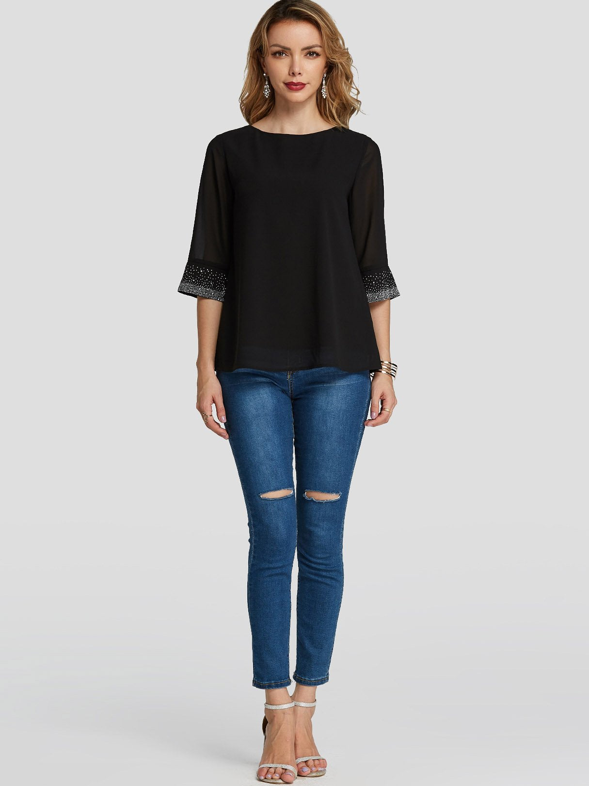 NEW FEELING Womens Black T-Shirts