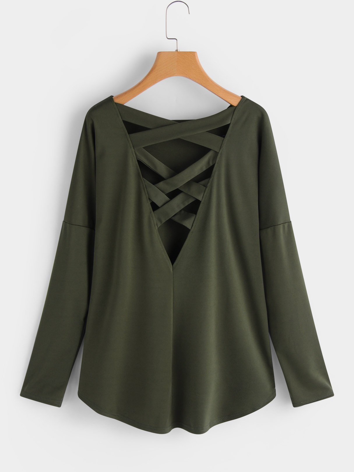 NEW FEELING Womens Army Green T-Shirts