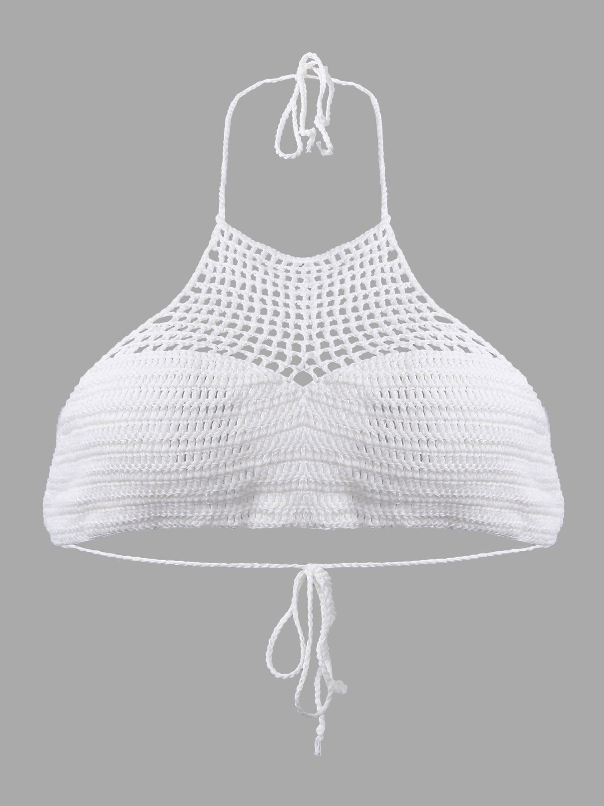 Wholesale White Halter Sleeveless Backless Lace-Up Bikinis