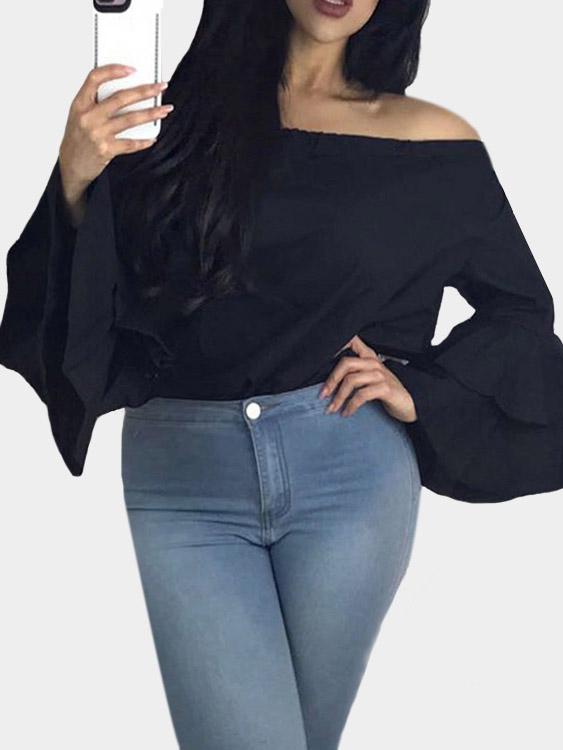 NEW FEELING Womens Black Blouses