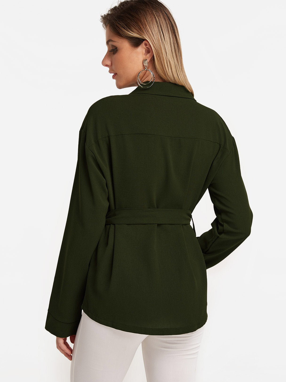 NEW FEELING Womens Army Green T-Shirts