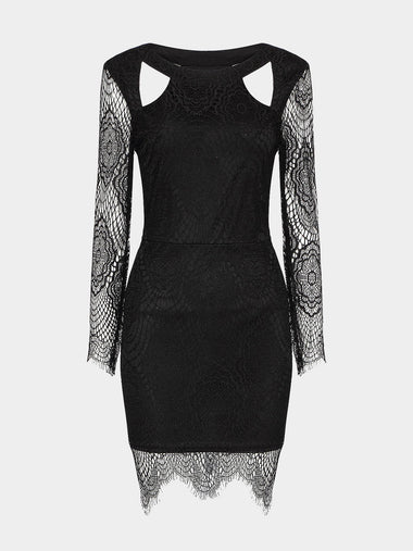 Wholesale Black Lace Crochet Mini Dress