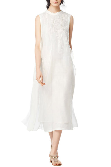 Wholesale White Chiffon Dress With Embroidered Front