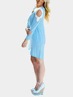 Wholesale Round Neck Lace Long Sleeve Blue Casual Dresses