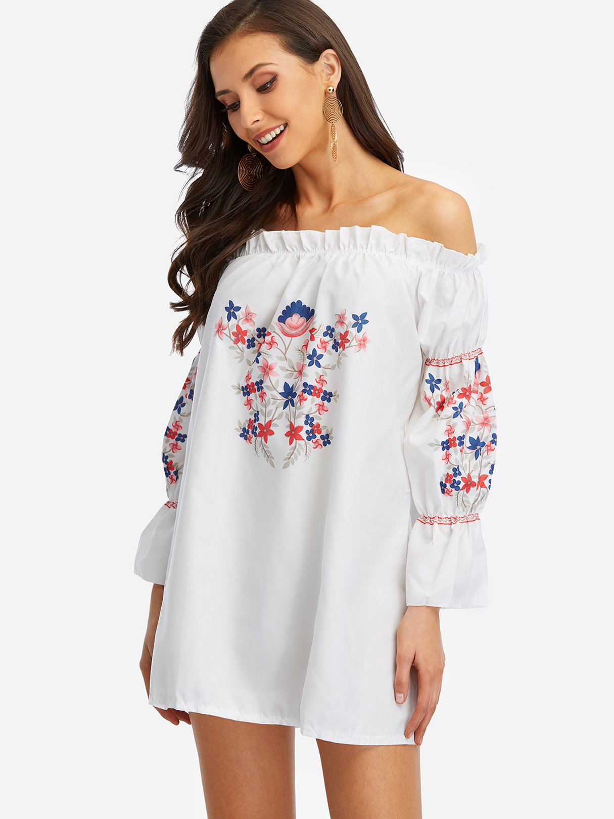 OEM Ladies White Floral Dresses