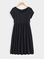 Wholesale Round Neck Plain Short Sleeve Midi Dress