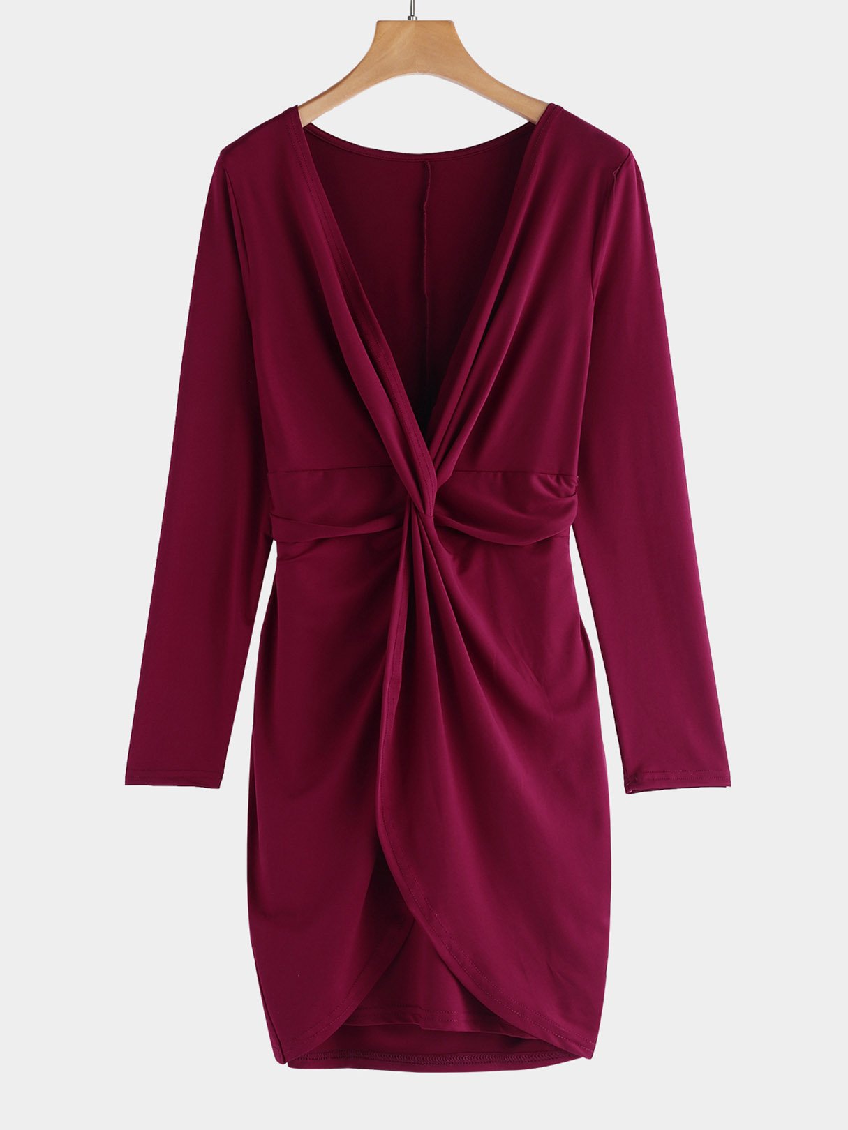 Wholesale Deep V Neck Long Sleeve Plain Bodycon Sexy Dress