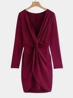 Wholesale Deep V Neck Long Sleeve Plain Bodycon Sexy Dress