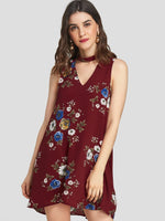 OEM Ladies Burgundy Floral Dresses