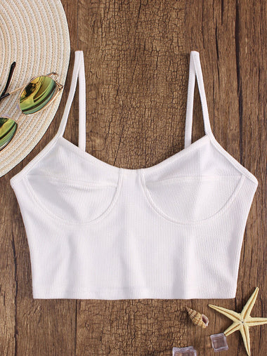 Wholesale V-Neck Sleeveless White Cropped Camis