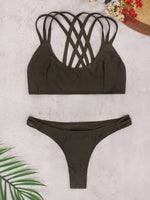 Wholesale V-Neck Sleeveless Army Green Bikinis
