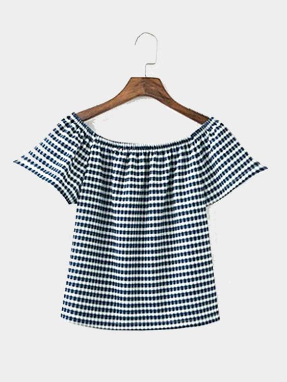 Wholesale Bateau Off The Shoulder Grid Grid Top