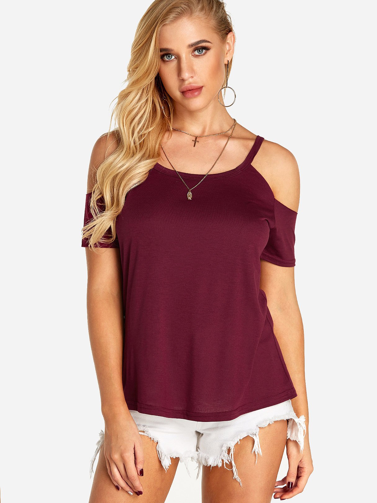 Wholesale Cold Shoulder Plain Short Sleeve T-Shirts