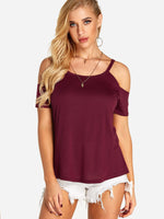 Wholesale Cold Shoulder Plain Short Sleeve T-Shirts
