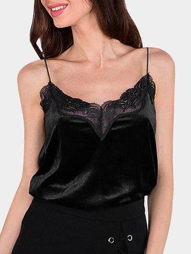 Wholesale Deep V-Neck Lace Spaghetti Strap Sleeveless Black Camis