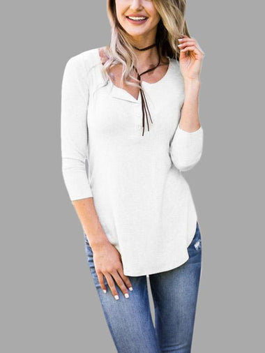Wholesale 3/4 Sleeve Curved Hem White T-Shirts