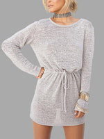 Wholesale Grey Round Neck Long Sleeve Backless Mini Dress
